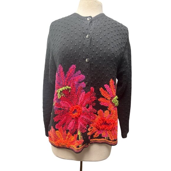 Handmade Susan Bristol Flower Knit Sweater | Bold Cottagecore Statement Cardigan - Picture 4 of 12